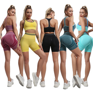 Gran oferta, ropa deportiva de punto sin costuras, Camiseta deportiva, pantalones cortos de motorista, conjuntos de mallas para glúteos, conjunto de Yoga de manga larga para mujer - Product Image 5