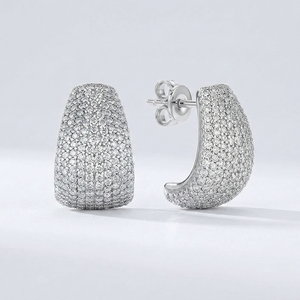 Boucles d'oreilles clous en forme de C, en argent sterling 925, unisexe, bijoux imposants, style hip-hop, luxe, test diamant, moissanite - Product Image 3