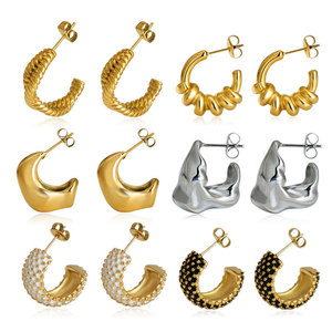 Boucles d'oreilles vintage en acier inoxydable imperméable, plaquées or 14k 18k PVD, bijoux classiques pour femmes, boucles d'oreilles tendance pour femmes - Product Image 1