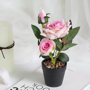 Export high quality artificial rose flower bonsai mini desk potted artificial bonsai