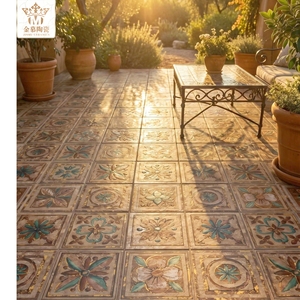 Carrelage mural décoratif vintage en céramique à motif floral rétro avec incrustation dorée pour crédence de cuisine et accent de salle de bain - Product Image 2