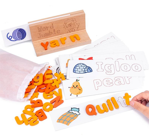 Jeu d'orthographe en bois, apprentissage des mots, jouets en bois, jouets Montessori pour enfants, éducation précoce, Scrabble - Product Image 3