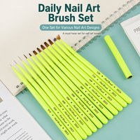 Ensemble de 12 pinceaux professionnels personnalisables pour nail art, qualité salon, manche vert néon, poils non-chuteurs