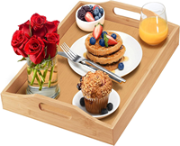 Plateau en bois personnalisé pour fêtes ou repas au lit, plateau de service en bambou - plateau en bois avec poignées, idéal pour les dîners, les plateaux à thé