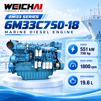 Moteur diesel de propulsion marine WEICHAI 6M33C750-18, 551 kW, 739 CV, 1800 tr/min, 6 cylindres, refroidi par eau, pour remorqueur, navire de transport