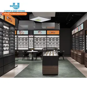 Centro comercial personalizado, tienda óptica, muebles, gafas de madera, escaparate, gafas de sol, soporte de exhibición, estantes de exhibición ópticos