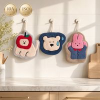 Serviette de cuisine et de salle de bain en velours corail super absorbante, épaisse, suspendue, motif dessin animé, en gros, en stock