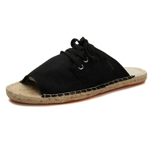 Femmes <span class=keywords><strong>corde</strong></span> de chanvre cousue <span class=keywords><strong>semelle</strong></span> en caoutchouc femmes plat doux toile tissu pantoufles chaussures en gros - Product Image 2