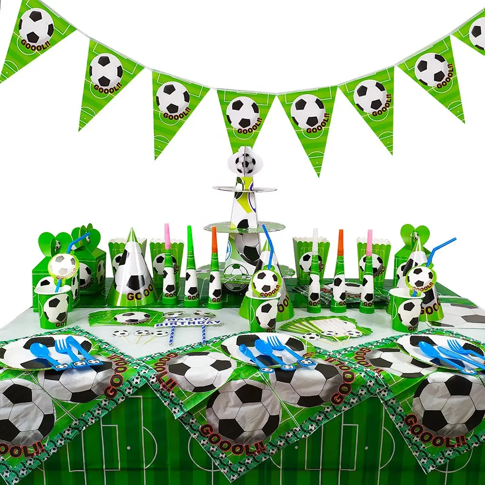 ירוק כדורגל נושא מסיבת קישוט כלי שולחן סטי ילדים יום הולדת ספקי צד
