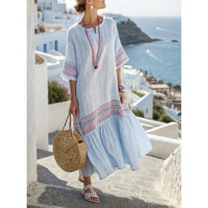 Vestido Maxi Estampado para Mujer Maxfree, con Mangas con Volantes, Cuello en V, Elegante, Modesto, Informal, de Poliéster - Product Image 2