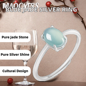 Anillos de Jadeíta Azul Agua Natural, Plata de Ley 925, Chapados en Oro, Joyería para Mujer, Regalo para Bodas y Fiestas, Estilo Étnico, Fino - Product Image 2