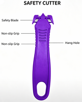 Ouvre-boîte de sécurité, couteau à lame cachée en plastique antidérapant violet, outil de coupe manuel portable pour l'ouverture de cartons