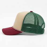 Gorra de béisbol tipo trucker de espuma de 5 paneles, lisa, bicolor, con parte trasera de malla, corona alta, visera curva y cierre snapback, al por mayor