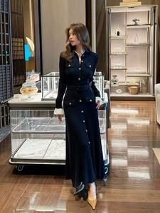 Abito in maglia da donna elegante nero monopetto slim fit con colori a contrasto, nuovo stile autunno 2026 - Product Image 3