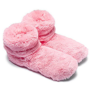 Chaussons en peluche chauffants au micro-ondes, semelle antidérapante, couleur rose, en polaire, pour usage domestique - Product Image 4