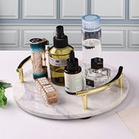 Plateau de Service Rond Décoratif Moderne en Marbre, avec Poignées en Métal, pour Table Basse, Mariage, Cuisine ou Bijoux