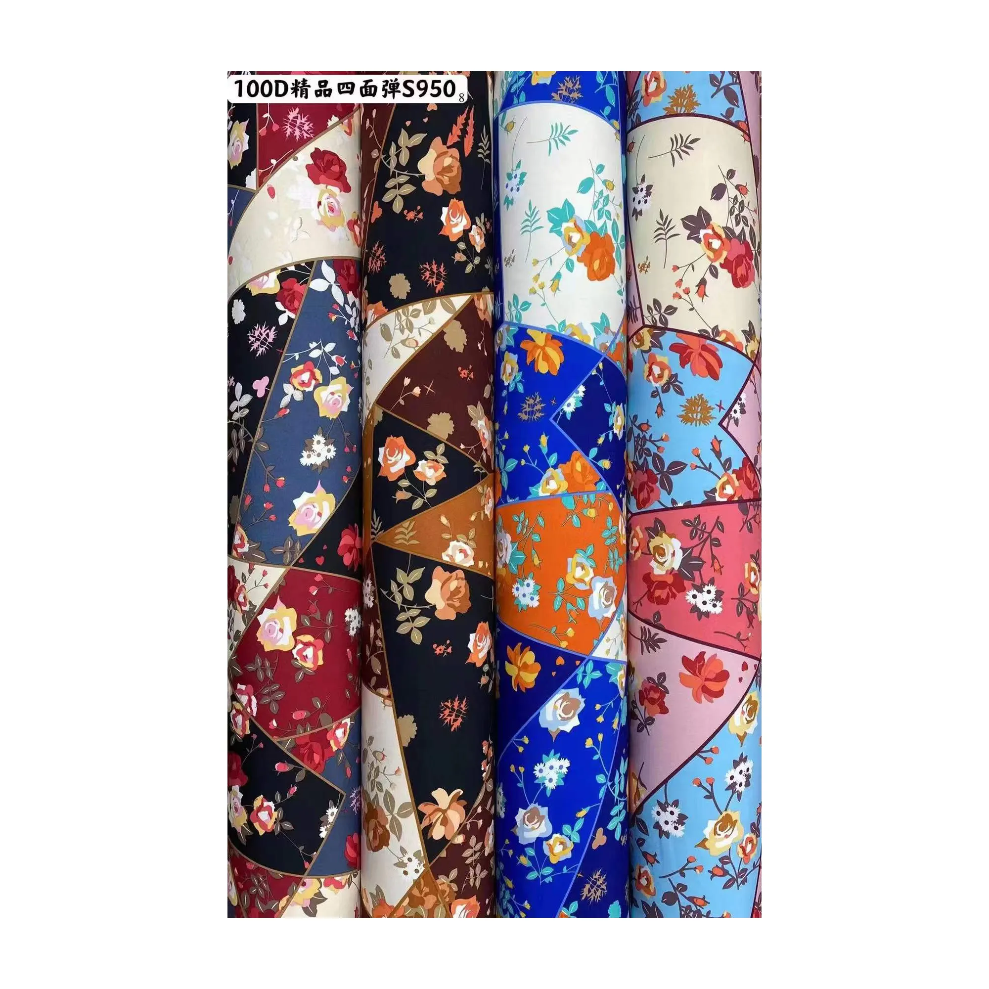 Nouveau Design Femmes Robe Jupes Floral Quatre-extensible Tissu 100% Polyester En Mousseline de Soie Tissu Imprimé