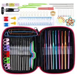 100個DIY Aluminum Crochet Kit With Yarn Knitting Needles Sewing Kit Tools Crochet Hook Set