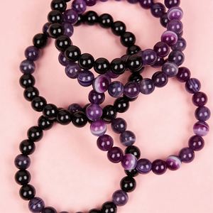 Pulseira de Pedra Natural de 8mm para Homens, Conjunto de Joias Simples e Retrô com Corda Elástica - Product Image 4