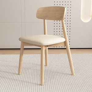 Solid Wood Dining Chair Nordic Style Natural Color Upholstered <b>Backrest</b> Adult Use Dining Room - Product Image 2