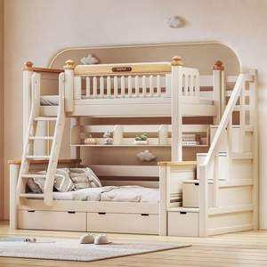 Chambre d'enfant en palissandre Lits superposés en bois exquis avec tiroirs Escalier et armoire de rangement pour livres <span class=keywords><strong>Lit</strong></span> d'enfant avec <span class=keywords><strong>lit</strong></span> escamotable - Product Image 2