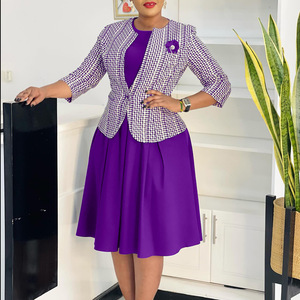 Conjunto de Traje para Mujer, Blazer a Cuadros, Vestido Azul Marino, Tallas S, M, L, XL, XXL, Estilo Casual, Elegante, para el Trabajo, Moda de Europa, América y África - Product Image 2