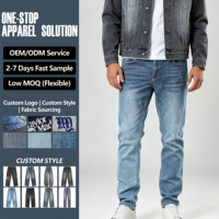 Jean slim droit pour homme, denim délavé bleu moyen, cinq poches, poche à monnaie, rivets, fermeture éclair, streetwear, délavage