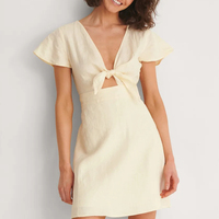 Logo personnalisé Nouveau design de haute qualité Robe à nouer devant Mini robe décontractée Printemps Été Robes en lin pour femmes