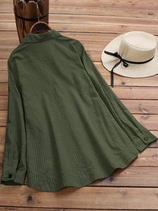 レディース ソリッドカラー ストライプ ボタンフロント フェイクポケット ストライプ 長袖シャツ ファッション - Product Image 6