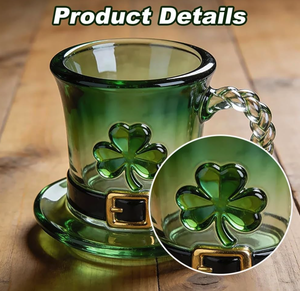 Chope en verre pour la Saint-Patrick avec motif de lutin, chope à bière en verre dégradé vert avec trèfle et poignée à nœud celtique, festival irlandais - Product Image 4