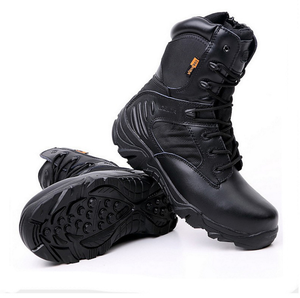 Nouvelles <span class=keywords><strong>Bottes</strong></span> Tactiques Montantes de Randonnée et d'Entraînement en Cuir de Vachette et Caoutchouc Noir/Kaki avec Fermeture Éclair pour l'Extérieur – Vente en Gros - Product Image 4