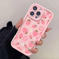 Nouvelle coque de téléphone portable à motif fraise pour iPhone 16 Plus 15 17 18 Pro Max, coque antichoc couleur bonbon, protection arrière