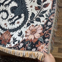 Couverture de canapé en jacquard tissé style médiéval avec pompons dragon, personnalisable, pour toutes les saisons, idéale pour le camping