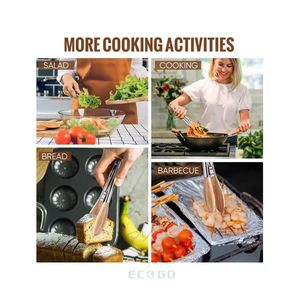 Pinces de cuisine en bois d'olivier et bambou, 2 tailles, pour la cuisson et le service de salades, ensemble d'ustensiles avec embouts en bois, sans danger pour les aliments, lavage à la main uniquement - Product Image 6