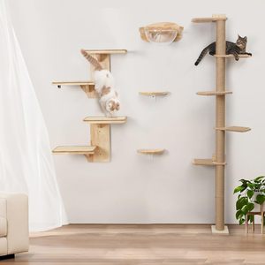 202407 gatto mobili da parete 2-Platform a forma di albero galleggiante scaffale Sisal tappetino in legno massello posatoio 16 pollici gatto albero graffio - Product Image 4