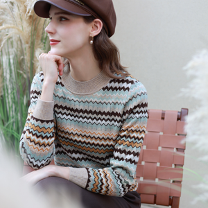 Pull en laine élégant <span class=keywords><strong>JLE</strong></span> JUNO pour femme, col rond rayé, coupe décontractée, maintien de la chaleur, tissu 80g, hiver, printemps, automne, écorce - Product Image 1