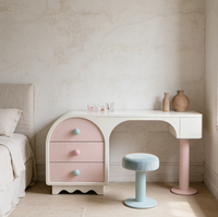 Nouvelle coiffeuse moderne en bois massif rose crème, assemblée, avec armoire de rangement intégrée pour chambre à coucher