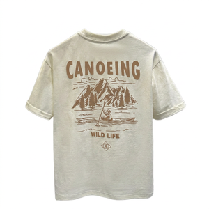 Camiseta de manga corta para hombre con estampado de vida silvestre Canoeing, corte regular, cuello redondo, informal, de algodón - Product Image 3