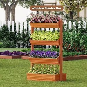 Wooden Planter Box 4 Tier Outdoor Garden Flower <b>Pot</b> <b>Stand</b> For Plants And Herbs - Product Image 1