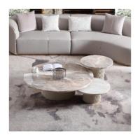 Table basse de salon Table basse nordique en marbre travertin en pierre naturelle solide