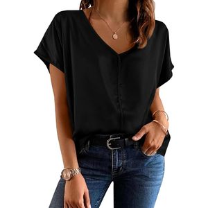 Womens Silk Satin Blouse Cap Sleeve V Neck Dressy Casual <b>Top</b> Office Work Summer Breathable Simple Style - Product Image 1