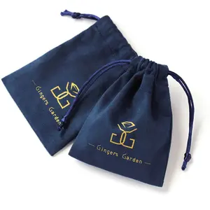 PandaSew 8*10 cm Navy Blue High Quality jewelry custom size Suede packaging pouch drawstring bag