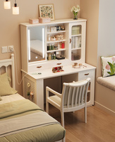 Bureau de toilette moderne nordique en bois massif avec éclairage LED - Table de maquillage multifonctionnelle convertible en bureau d'écriture avec panneau perforé