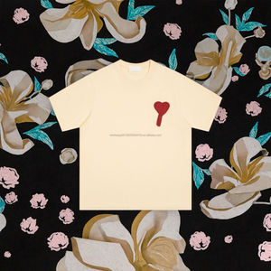 T-shirt en coton pur 100% de haute qualité 2025, forme de cœur, décontracté, patchwork, logo LOVE tissé, broderie, usine OEM, 240 grammes - Product Image 3