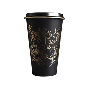 Disposable Black 8oz 12oz 16oz Hot Drinks Double Wall Coffee Paper Cups With Lids