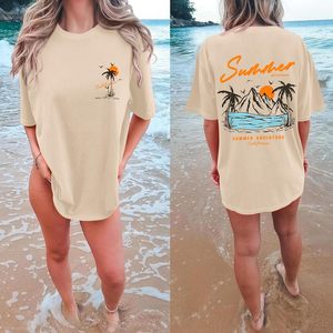T-shirt graphique oversize d'été pour femme FOXA, en coton respirant, idéal pour les vacances à la plage, motif California Adventure - Product Image 2