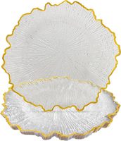Assiettes de présentation en plastique transparentes et dorées de 13 pouces, en gros, pour assiettes de dîner, pour mariage et Saint-Valentin