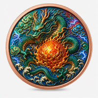 Pièces de monnaie en cuivre à haute relief 5 oz .999 Cuivre pur Pièce de monnaie ronde Dragon Chinois Impression UV colorée Pièces de monnaie en cuivre