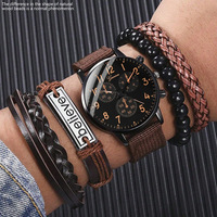 Montre à quartz de style sportif et élégant, avec accessoires en cuir, affichage multi-fuseaux horaires et échelle mixte, pour le commerce international.