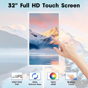 Téléviseur intelligent rotatif d'intérieur de 32 pouces avec écran tactile Android, résolution Full HD 1920x1080, diffusion en direct et publicité - Product Image 3